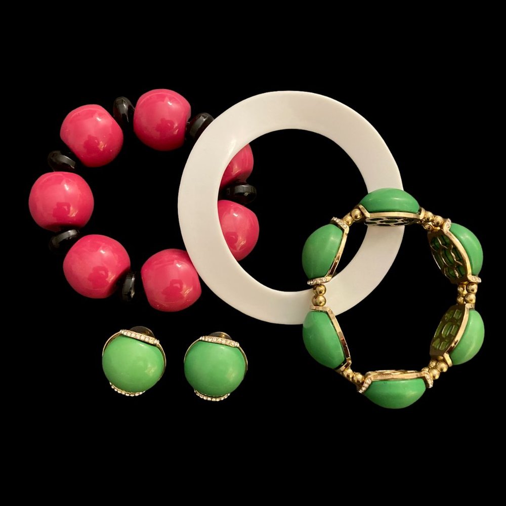 Pink Green and White Summer Bracelet and Earring Bundle